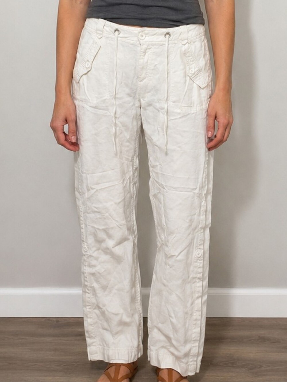 Lady Hathaway Linen Blend Cargo Pants – White – Size 16 x 32